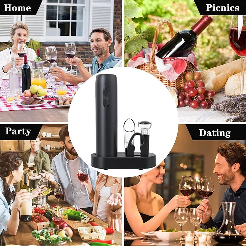 Electric Wine Bottle Opener Rechargeable with Charging Base One-click Button Automatic Red Wine Corkscrew Party Bar Wine Lover